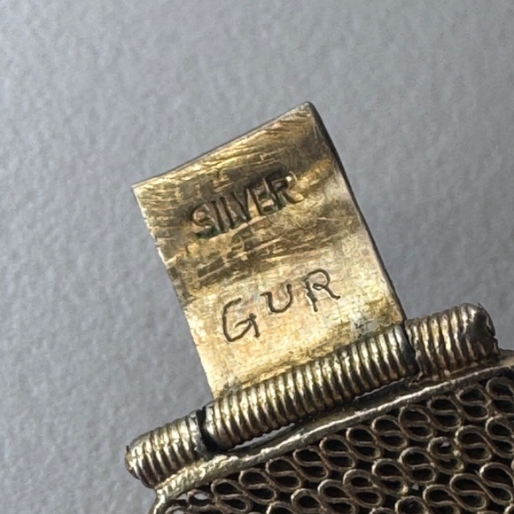 Vtg Chinese Export Bracelet Tiger's Eye Cabochon Silver Gilded Vermeil Filigree - Picture 13 of 16